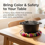 Wool Felt Ball Trivet Pot Mat, 7.8 Inch, Colorful Mix, 2 Pack - Image 2