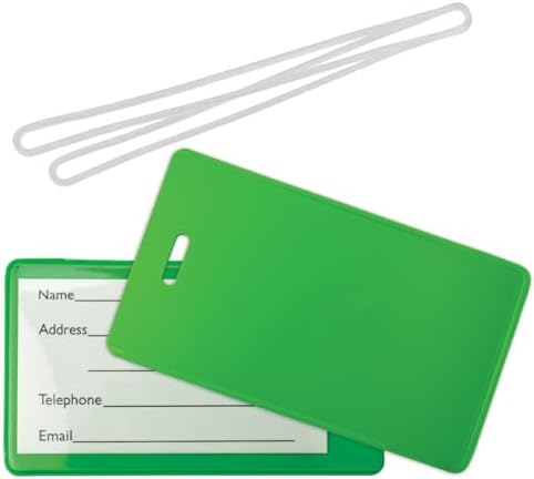 Bulk 100 Pack - Backpack ID Luggage Tags for Student Identification Cards - School Name Badge Holder for Backpacks - Business Card Size - Sturdy Plastic Suitcase Tag with Clear Window (Green) - Image 3