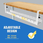 No Drilling Under Desk Cable Management, Metal Cable Management Tray Under Desk with Clamp, Retractable Power Strip Cord Holder for Wire Management 31Inch (2 Pack White) - Image 5
