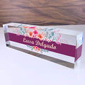Artblox Office Desk Name Plate Personalized | Custom Name Plates for Desks | Wild Flowers Design On Clear Acrylic Glass | Office Desk Decor - (8" x 2.5") by Artblox