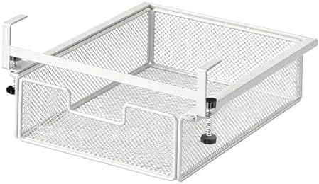 under Desk Drawer Basket Clamp on Container Saving Mesh Metal Desk Attachment File Holder Slide Out Organizer, White S - Image 7