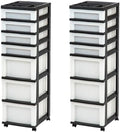 IRIS USA 2 Pack 7-Drawer Plastic Storage Rolling Organizer Cart with Caster Wheels for Laundry Room, Bathroom, or Closet Dresser Storage, Black/Clear by IRISUSA