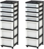 IRIS USA 2 Pack 7-Drawer Plastic Storage Rolling Organizer Cart with Caster Wheels for Laundry Room, Bathroom, or Closet Dresser Storage, Black/Clear by IRISUSA