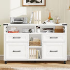 Halitaa Farmhouse Filing Cabinet with Adjustable Shelf & Wheels, White by Halitaa