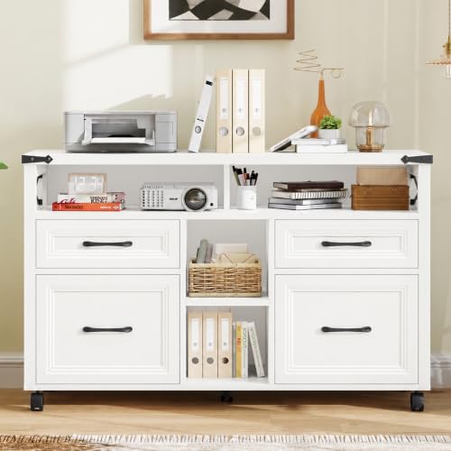 Halitaa Farmhouse Filing Cabinet with Adjustable Shelf & Wheels, White by Halitaa