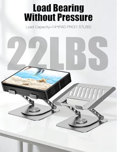 Adjustable Computer Stand with 360 Rotating Base, Ergonimic Foldable Laptop Riser for Desk Compatible with MacBook Pro/Air Notebook up to 16 Inches, Silver - Image 5