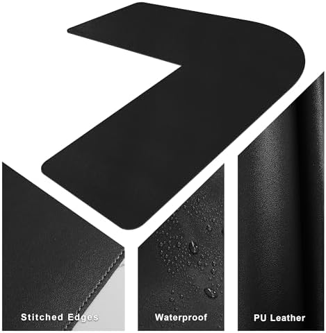 Large L-Shaped Leather Desk Pad - Home Office Accessories Corner Desk Mat (Black, (55" +63") x 19.6") - Image 3
