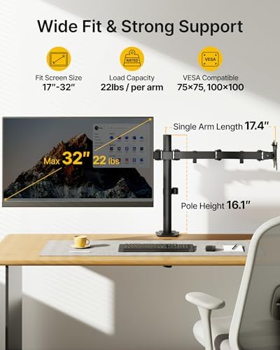 monTEK Heavy-Duty Dual Monitor Stand for 17-32", 22 lbs Each (Pack of 2) - Image 3