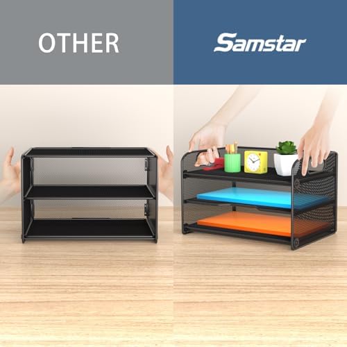 samstar 2 Pack 3 Tier Letter Tray Paper Organizer with Handle, Mesh Desk Organizer Paper Sorter File Rack Shelves, Black - Image 4