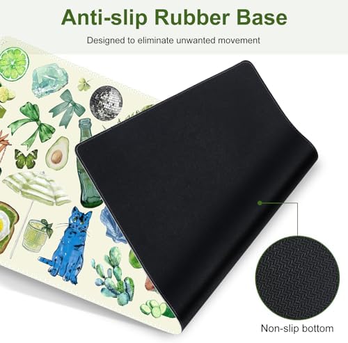 Mouse Pad, 4 in1 Large Desk Mat, Desk Pad Matt for Desktop, Anti-Slip XXL Big Computer Ergonomic Mousepad with Wrist Support for Keyboard and Mouse for Women I Green Theme Stickers - Image 7