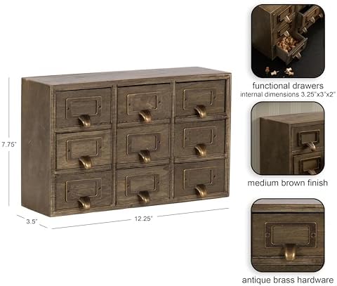 Kate and Laurel Apothecary Wood Desk Drawer Set, 9 Drawers, Rustic Brown - Image 3