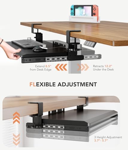Hemudu Keyboard Tray Under Desk Pull Out with Extra Sturdy C Clamp Mount System, 27.3 (32.5 inch Including Clamps) x 11 Inch Slide-Out Platform Computer Drawer for Typing Black - Image 6