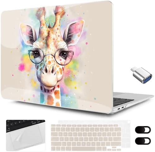 MEEgoodo for MacBook Air 13.3 inch Case 2021 2020 2019 2018 A2337 M1 A2179 A1932, Clear Case for MacBook Air M1, Hard Shell with Keyboard Webcam Cover & Trackpad Film & Type C Adapter,Giraffe by MEEgoodo