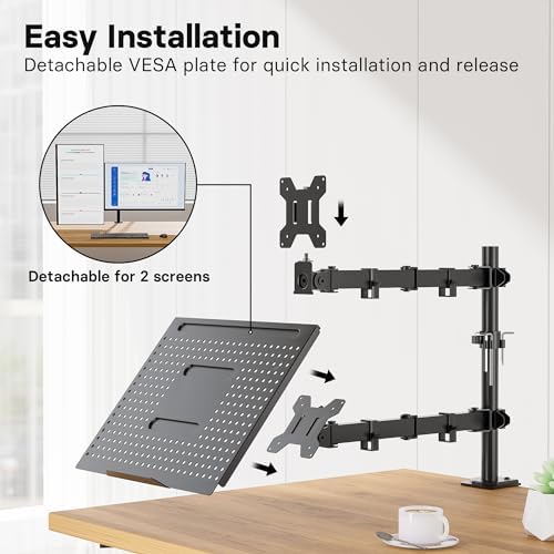 Redbat Monitor and Laptop Mount Stand, Fully Adjustable Monitor Arm with Vented Tray for 13" to 32" LCD Screens and Notebook up to 16", Holds up to 22lbs, VESA Compatible, Dual Mounting Options - Image 6