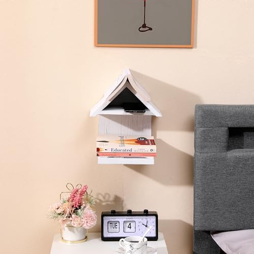 Wooden Floating Bedside Bookshelf, Desktop Book Stand, Mini Library Shelf for Glasses, Side Table Book Lover Organization (White) - Image 4