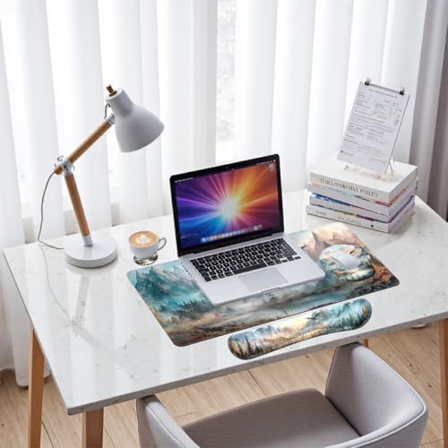 Dragon Desk Mat Set Fantasy Mountain Landscape Fire Sky Large Mouse Pad with Wrist Rest 4in1 Desk Mat for Desktop Ergonomic Computer Desk Arm Wrist Anti-Slip Computer Mouse Pad Home Office Gaming - Image 7