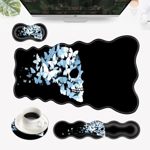 Desk Mat, Mouse Pad with Wrist Rest, 4-in-1 Large Mouse Pads for Desk, Ergonomic Mouse Pad and Keyboard Wrist Rest Gaming Keyboard Mat for Office,Butterfly Skull by EFGWSDER