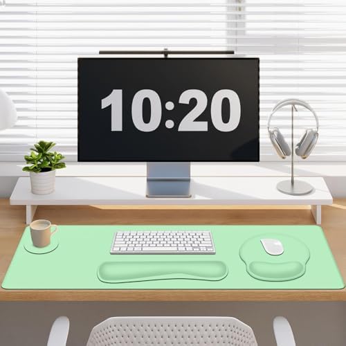 4 PCS Mouse Pad Desk Mat Protector, Keyboard Wrist Rest + Comfortable Mouse Pad with Wrist Rest +Coaster, Large Gaming Mousepad for Computer Laptop, 35.4"X 15.7" Deskpad for Office Home I Light Green - Image 6