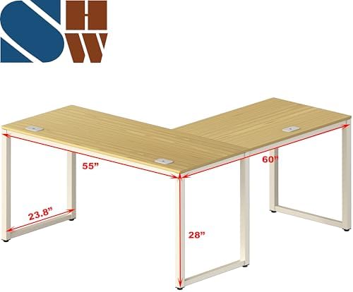 SHW 55 x 60 Commercial-Grade L-Shape Corner Office Computer Desk, Oak - Image 3