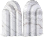 Natural Marble Book Ends - Heavy Duty Bookends for Shelves - Aesthetic Layered Arch Design Stone Book Holders, Modern Office Bookshelf Stopper Decor for Books/CDs (Volakas) by BCS