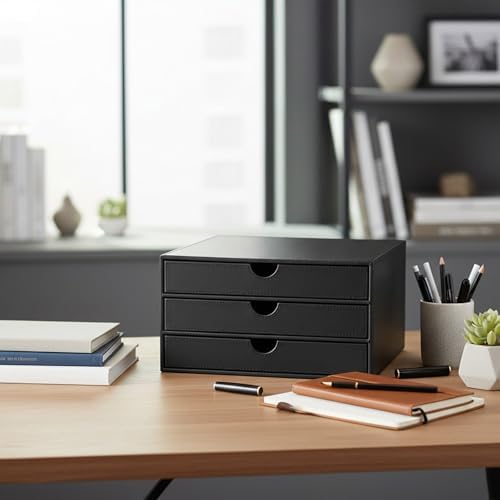 UnionBasic Document Organizer, 3-Drawer File Cabinet Document Storage Box, Office Desktop Filing Organizer, Black - Image 5