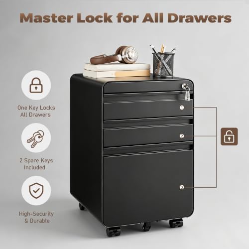 Approgreent Lockable 3 Drawer File Cabinets for Home Office - Image 7