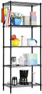 5 Tier Storage Racks Shelving, Heavy Steel Pantry Shelves, Adjustable Wire Shelving Rack, Suitable for Garage, Kitchen, Bathroom, Office, 21" W x 11.4" D x 59" H, Black by Unknown