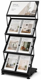 Foldable Magazine Display Racks, 4 Pockets Brochure Display Rack with Wheels, Brochure Catalog Display Stand for Living Room, Hotel, Trade Show, Exhibition, Office by Focusonhomelifeandhealth