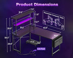 ODK 43" L Shaped Gaming Desk with Shelves, LED & Outlets, Black - Image 3