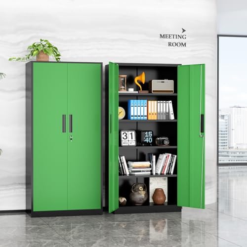 INTERGREAT Metal Storage Cabinet, 72" Locking Steel Cabinets with 2 Door and 4 Adjustable Shelves, Tall Metal Cabinet for Home Office, Garage, Warehouse,(Black+Green) - Image 7
