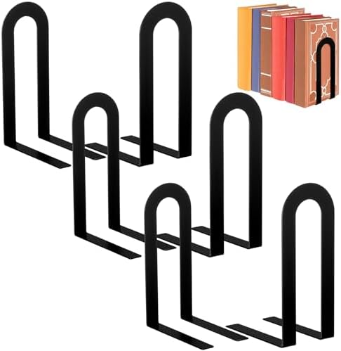Chunful 12 Pcs Black Modern Metal Book Ends for Shelves Decorative Small Bookends Book Shelf Organizer Minimalist Design Stopper to Hold Books for Office (Round) by Chunful