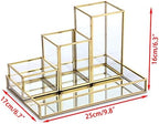 Hipiwe Set of 4 Gold Glass Makeup Brush Holder Organizer with Vanity Tray - Image 5