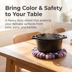 Wool Felt Ball Trivet Pot Mat, 7.8 Inch, Purple Mix, 2 Pack - Image 2