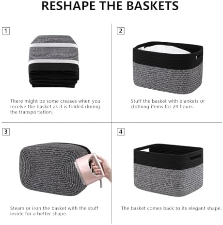 4 Pack Storage Baskets for Organizing, Woven Baskets for Shelves - Perfect for Toys, Books, Towels, and Clothes, Durable Gift Basket Bins Toy Storage, 12.7''Lx9''Wx7.8''H, Dark Grey and Black - Image 6