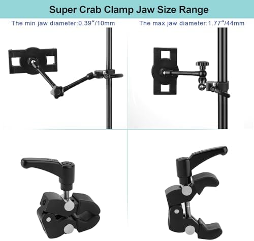 Mippko iPad Holder for Microphone Stand/Mic Music Stand,Tablet Mount Compatible with 4.7~12.9" / Nexus/LG G Pads/e-Reader/Switch/iPhone,360° Adjustable 10" Long Aluminum Alloy Arm - Image 2
