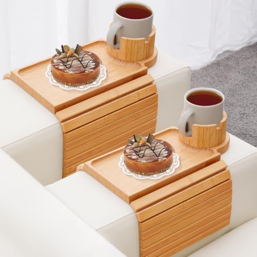GHKINMAL 2 Packs Couch Armrest Table with Cup Holder,Fits Arms 6.3" Over by GHKINMAL