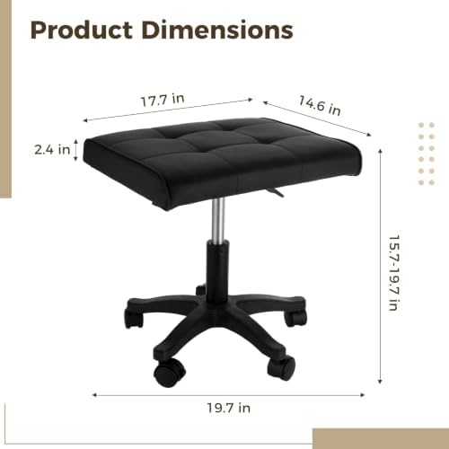 Footrest Under Desk, Adjustable Height 15.7-19.7 in Leg Rest Ottoman with Wheels, 17.7 x 14.6 in Ergonomic Saddle Foot Stool, Leather Rolling Stool for Office Home Gaming Salon Makeup Vanity - Image 2