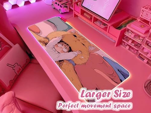 JMIYAV Pink RGB Gaming Mouse Pad 31.5x12 Inch PC XL Large Extended Glowing Led Light Up Desk Pad Non-Slip Rubber Base Computer Cute Mousepad Mat Desk Accessories Gaming Setup Cozy Hideout - Image 2