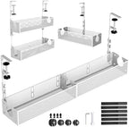 Multi-Model Under Desk Cable Management 2 Pack Metal Under Desk Wire Management Tray Clamp Mount Under Table Cord Management No Damage The Desk White by SEYHAKI
