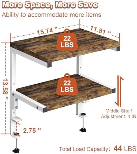Mondazie 2-Tier Adjustable Desk Shelf Organization, White - Image 2