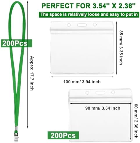 Marspark 4"x3" Name Badge Holder with Lanyard Bulk, Dark Green, 200 Sets - Image 2