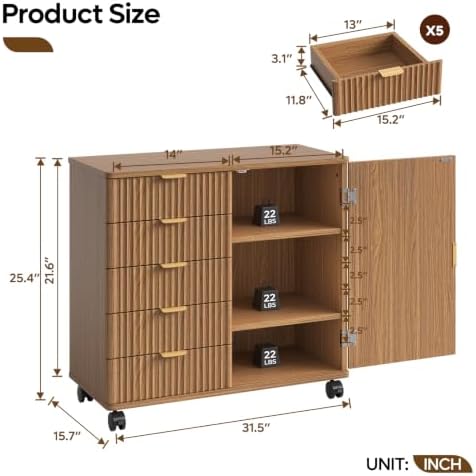 Bestier Office Storage Cabinet with 5 Drawer Adjustable Shelf, Brown - Image 2