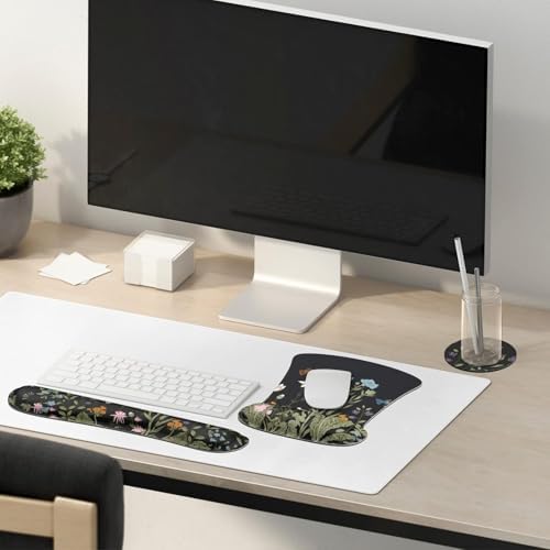Ergonomic Mouse Pad & Wrist Rest - Memory Foam Set with Black Flower Design for Computer Keyboard (03_Black Garden) - Image 6
