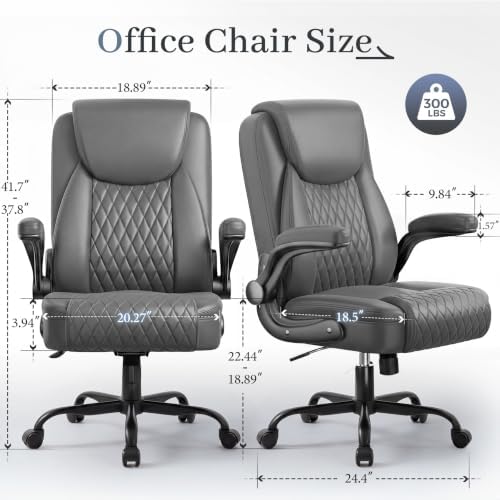 GTPOFFICE Executive Office Chair with Comfortable Lumbar Support, Ergonomic Gaming Chair with Flip-up Armrests & Zoned Pressure-Relief Cushion, Comfy PU Leather Desk Chair, Grey - Image 3