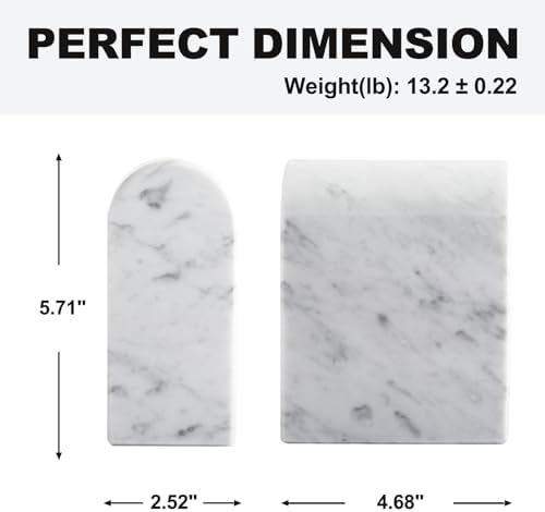 Koville Natural Italian Marble Bookends for Shelves, Book Ends for Heavy Books, 13LBS Ultra Heavy Duty Book Holders, Triumphal Arch Bookends Office Bookshelf Decor for CDs/Video Games(Bianco Carrara) - Image 2