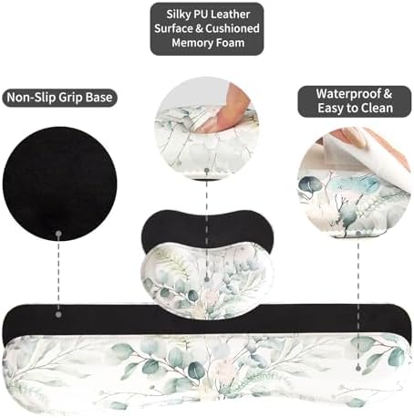 QiyI PU Leather Desk Mat Set, 4-in-1 Ergonomic Wrist Rest, Eucalyptus Leaf - Image 6