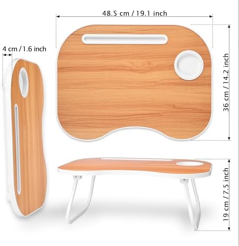 Lap Desk for Laptop Bed Trays for Eating and Laptops Breakfast in Bed Laptop Stand TV Trays for Bed with Cup Holder/Drawer for Sofa/Couch Portable Foldable (Walnut, M(19×14")) - Image 3