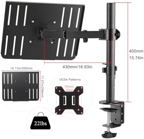 suptek Laptop Notebook Desk Mount Stand, Adjustable Single Monitor Laptop Arm Mount with Ventilated Tray,up to 17 inch,Holds up to 22 lbs - Image 3