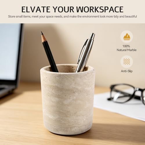Natural Travertine Toothbrush Holder for Bathroom, Marble Pen Cup for Desk - Image 3