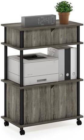 Furinno Turn-N-Tube Toolless Multipurpose Printer Stand Display Storage Shelf Cabinet with Wheels, French Oak Grey/Black - Image 5